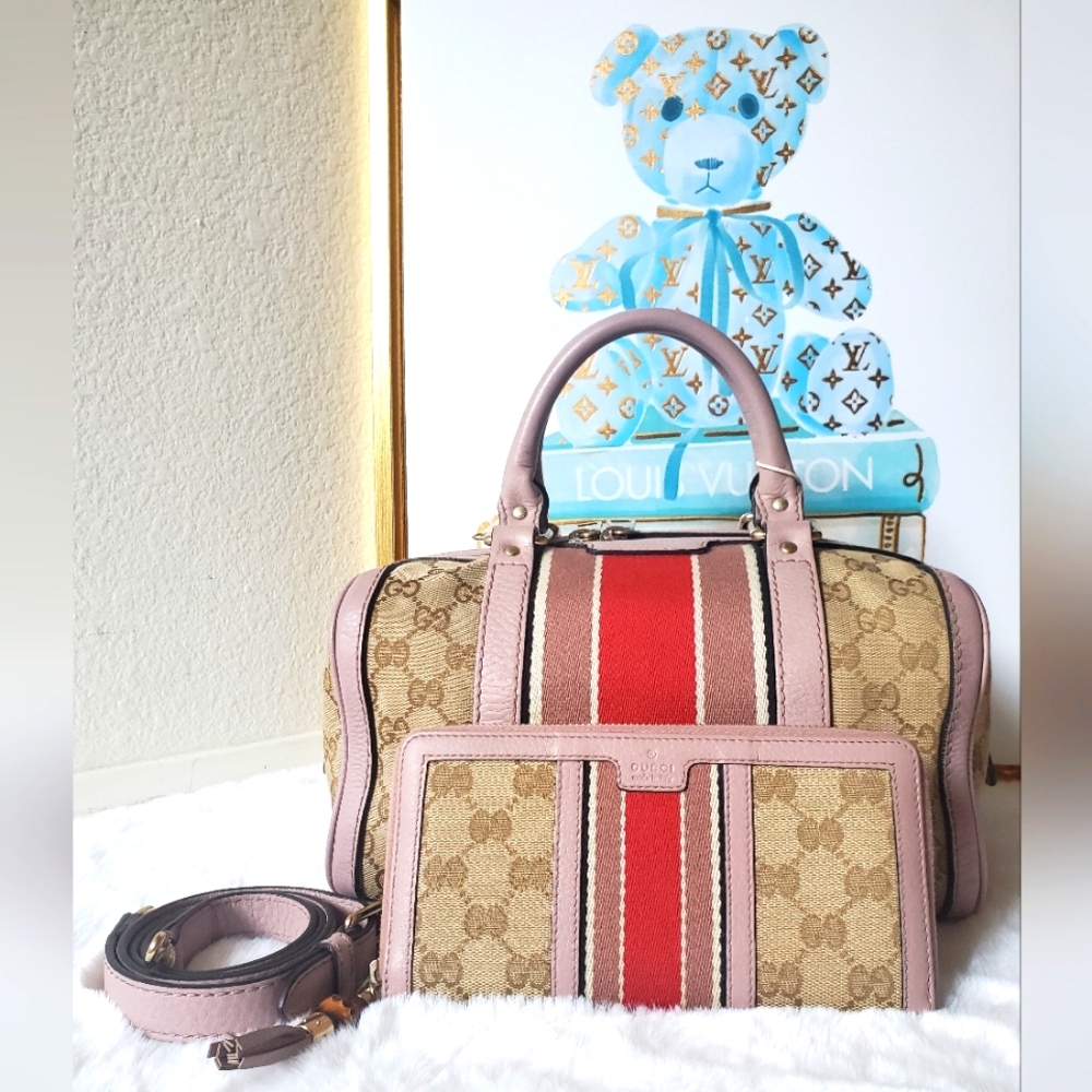 🛑SOLD‼️Gucci GG Canvas Sherry Line Mini Boston Bag and Wallet Set